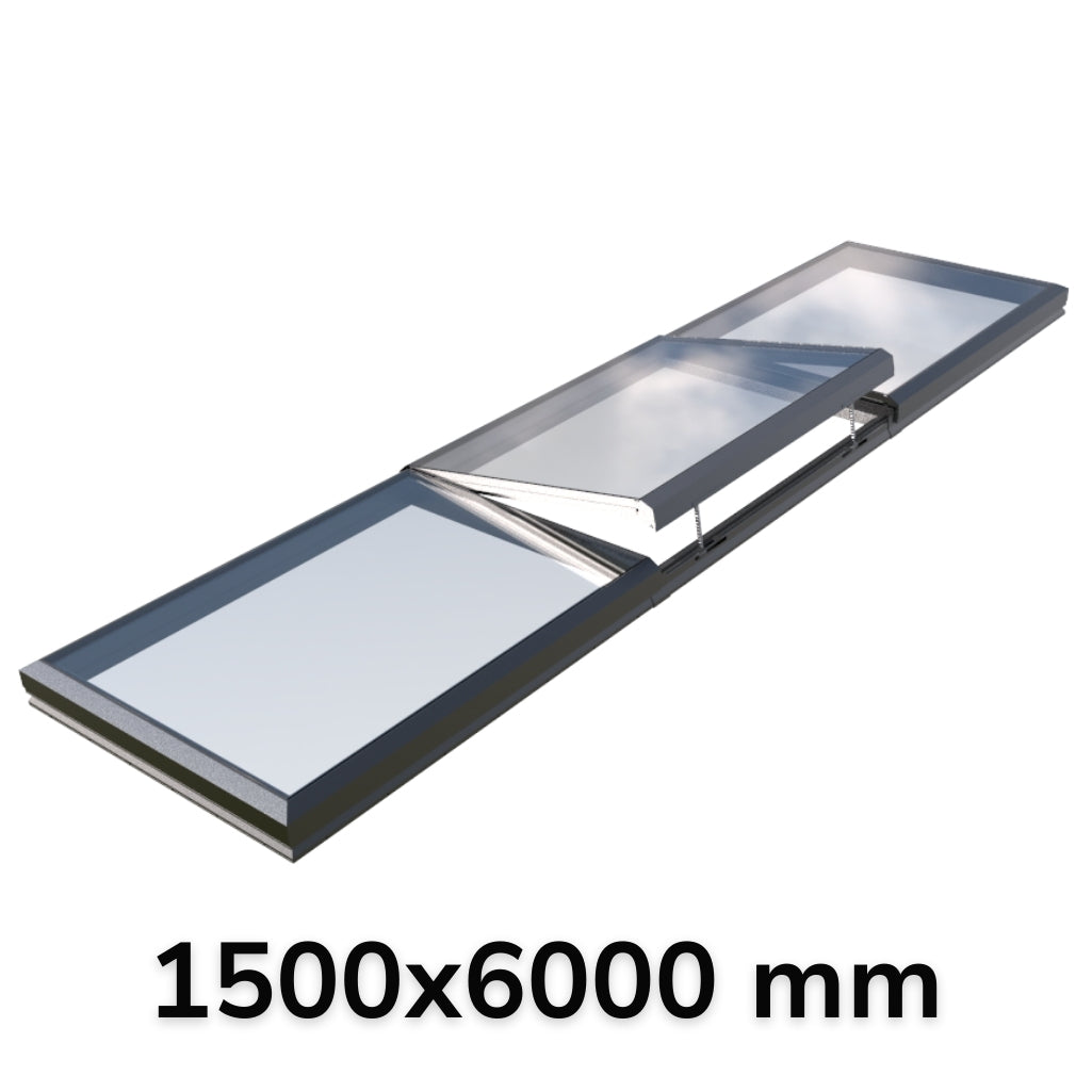 150 x 600 cm Modulaire daklicht met elektrische opening (2 vaste 1 opening)