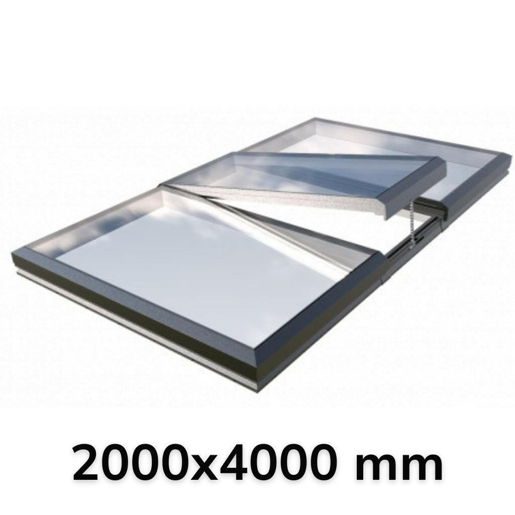 2000 x 4000 mm Electric Opening Glass Link Modular Skylight (2 Fixed 1 Opening).