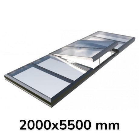 2000 x 5500 mm Electric Opening Glass Link Modular Skylight (2 Fixed 1 Opening).