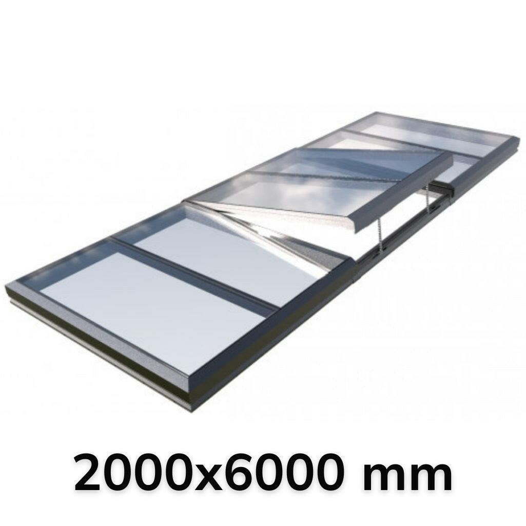 2000 x 6000 mm Electric Opening Glass Link Modular Skylight (2 Fixed 1 Opening).