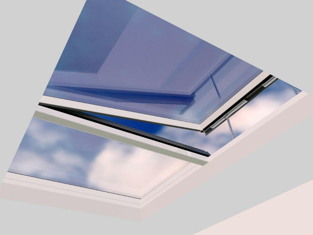 2000 x 3000 mm Electric Opening Glass Link Modular Skylight (1 Fixed 1 Opening).