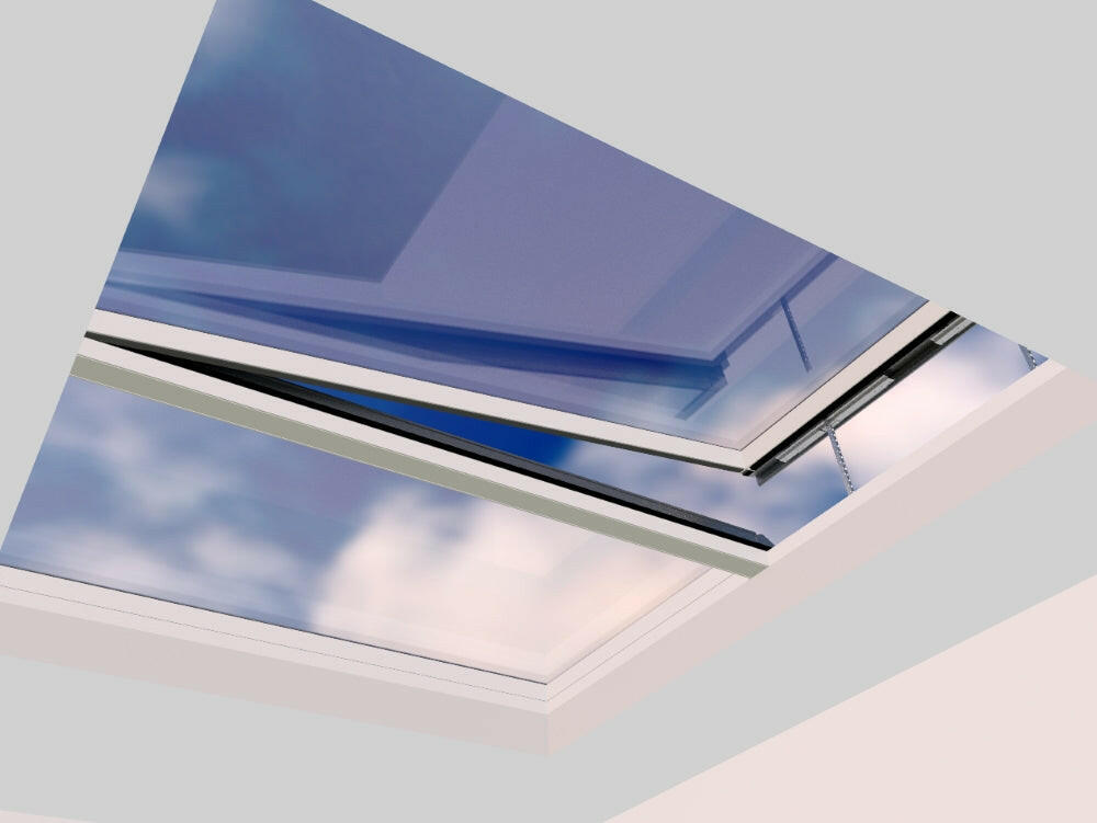 2500 x 3000 mm Electric Opening Glass Link Modular Skylight (1 Fixed 1 Opening).