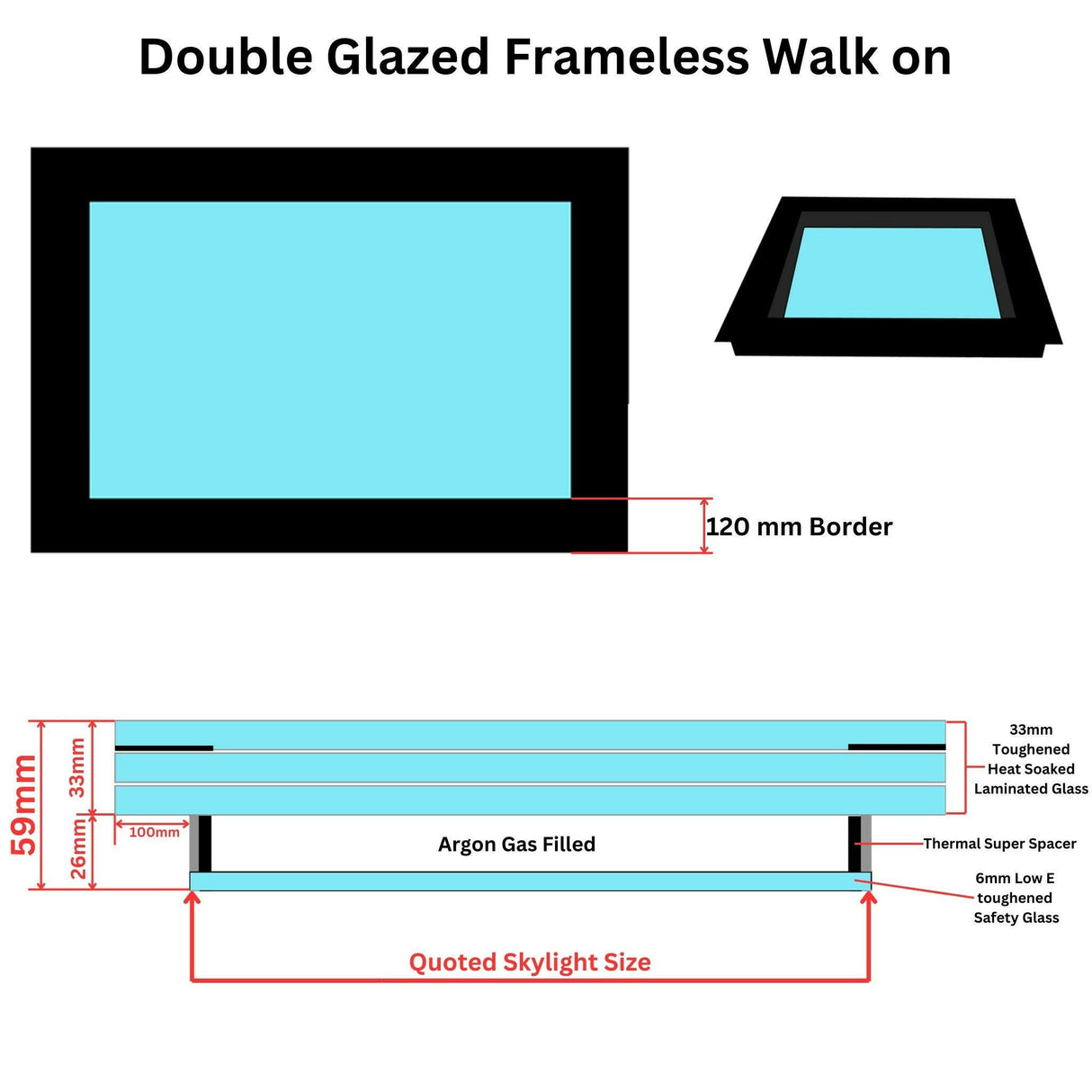 1500 x 2000 mm Frameless Walk-on Skylight.