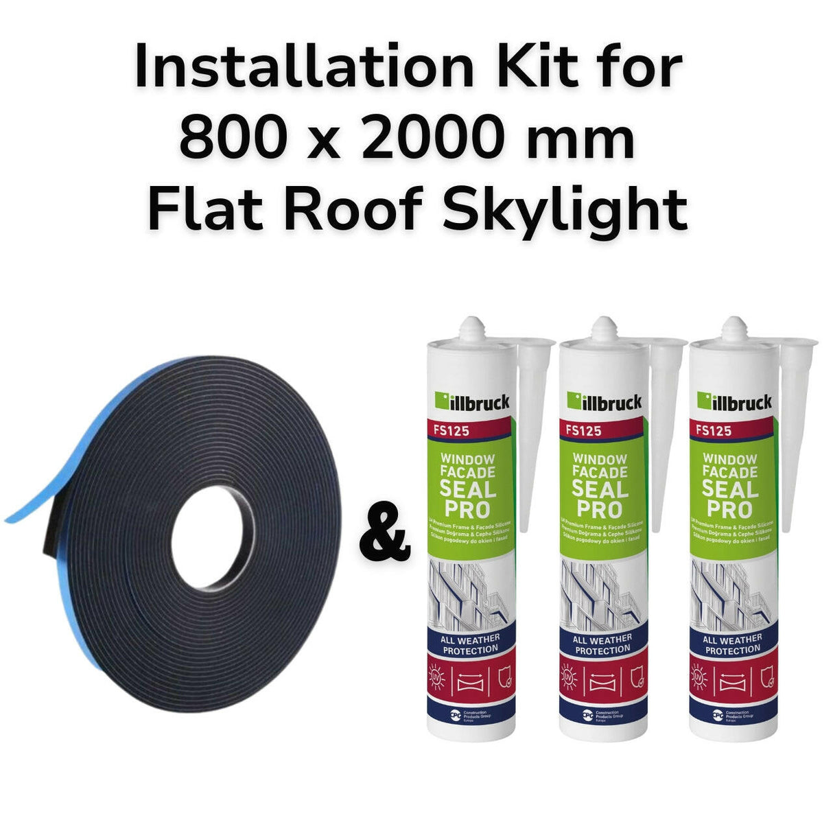 800 x 2000 mm Flat Roof Skylight Installation Kit.