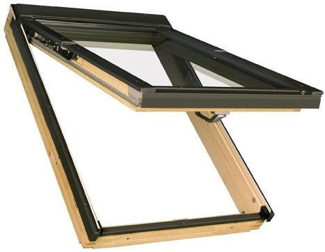55x98 cm FAKRO FPP-V P2 02 Manual Top Hung Roof Window | Natural Pine | Double Glazed - Anti-Burglary.
