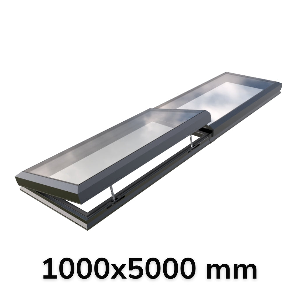 100 x 500 cm Modulaire daklicht met elektrische opening (1 vaste 1 opening)