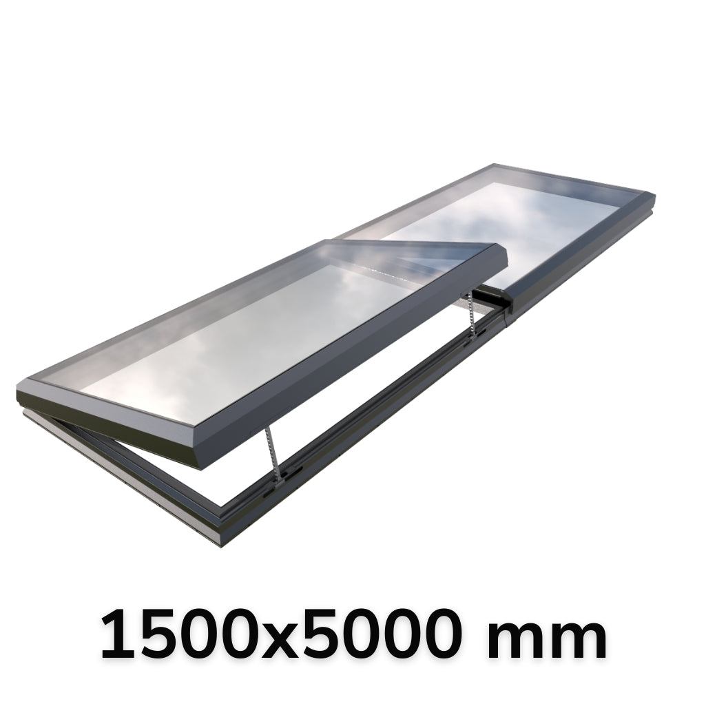 150 x 500 cm Modulaire daklicht met elektrische opening (1 vaste 1 opening)
