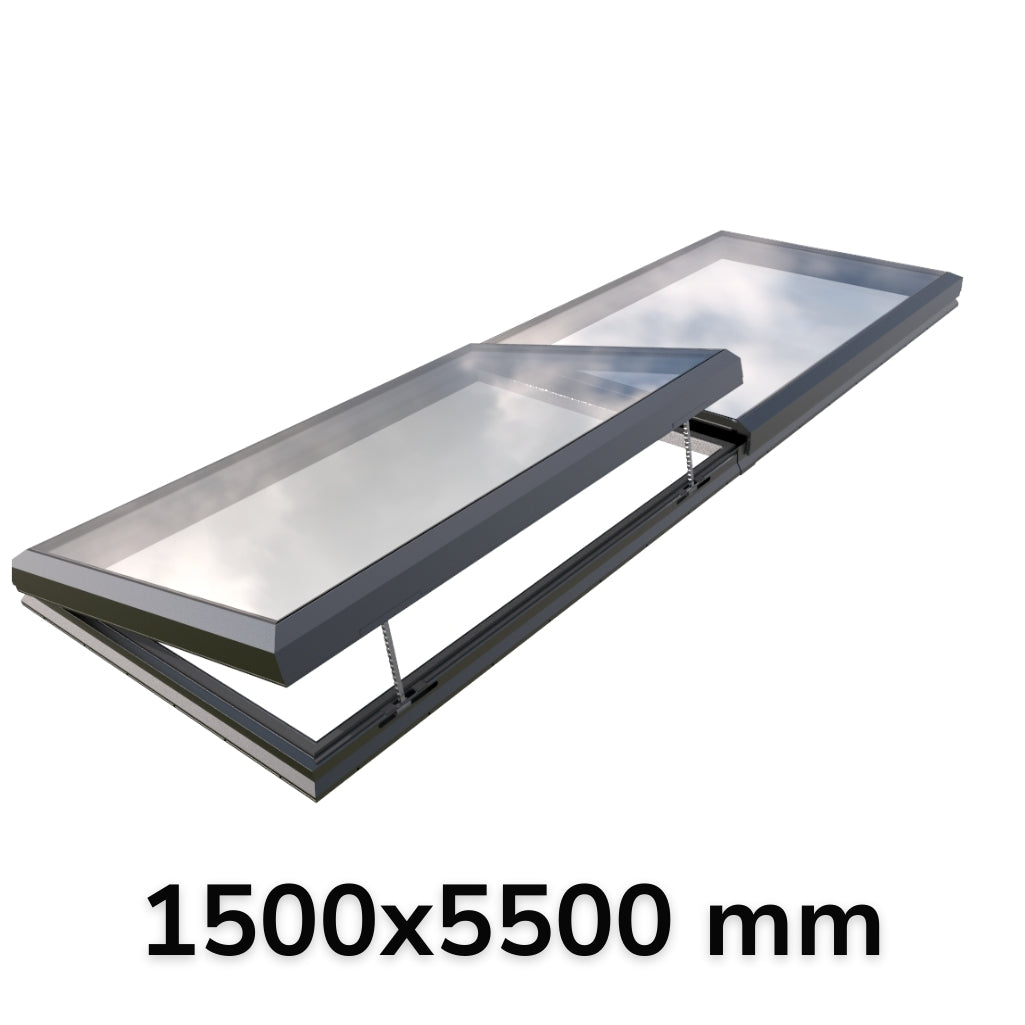 150 x 550 cm Modulaire daklicht met elektrische opening (1 vaste 1 opening)
