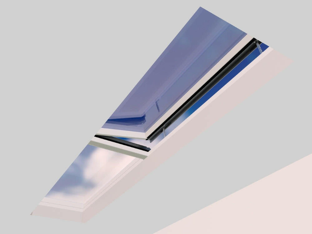 1000 x 5000 mm Electric Opening Glass Link Modular Skylight (1 Fixed 1 Opening).
