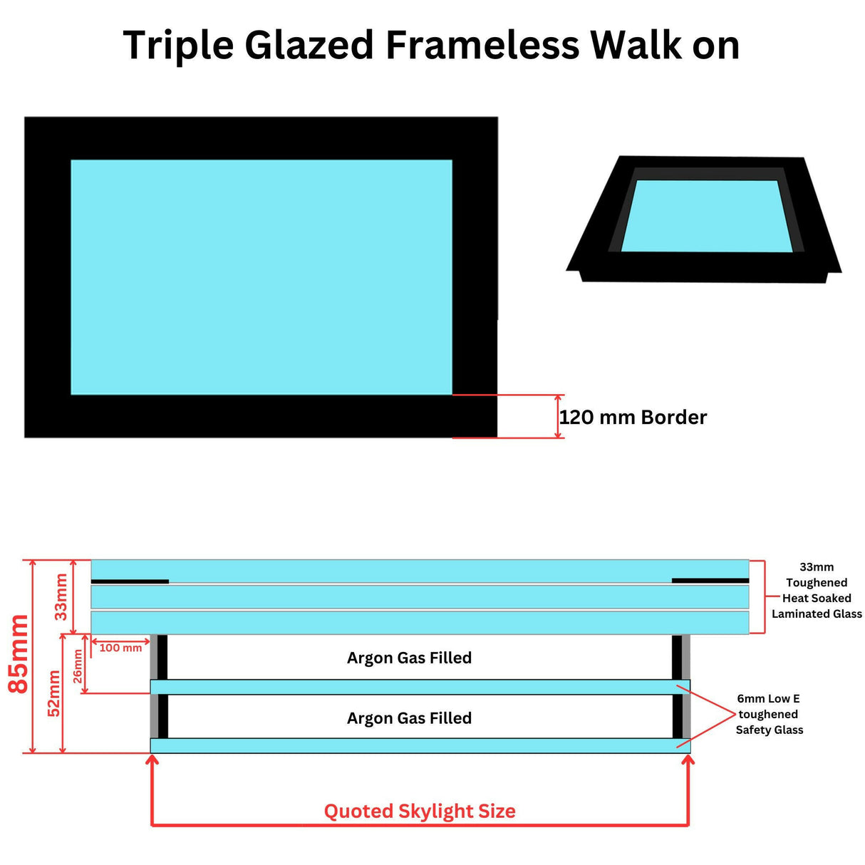 600 x 600 mm Frameless Walk-on Skylight.