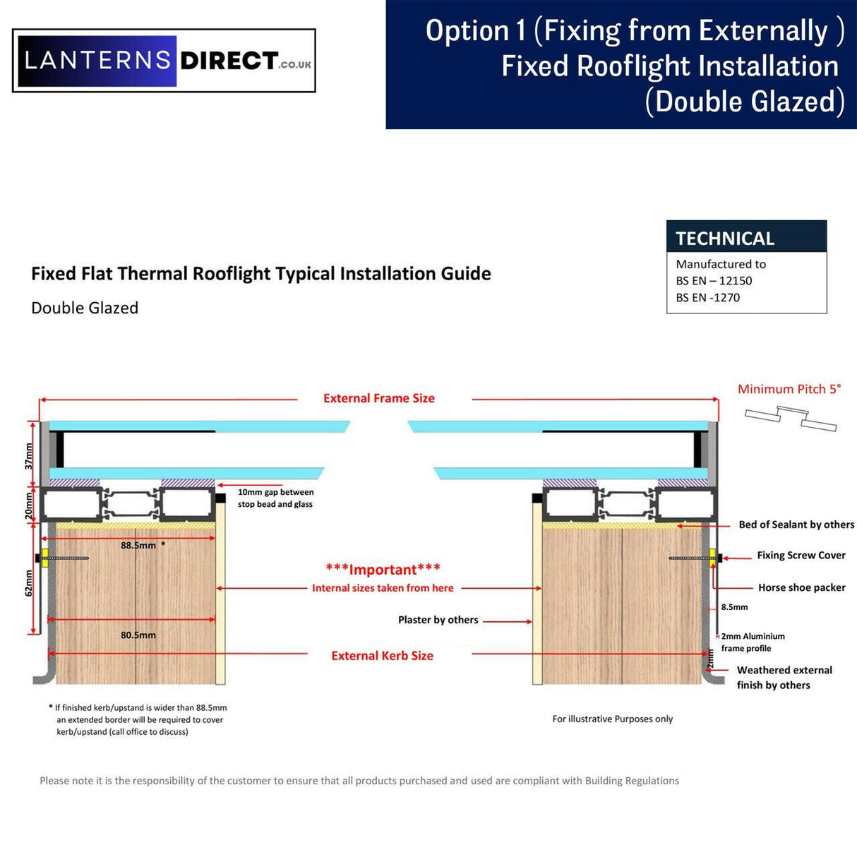 1000 x 2000 mm LD Framed Pitched Roof Skylight.